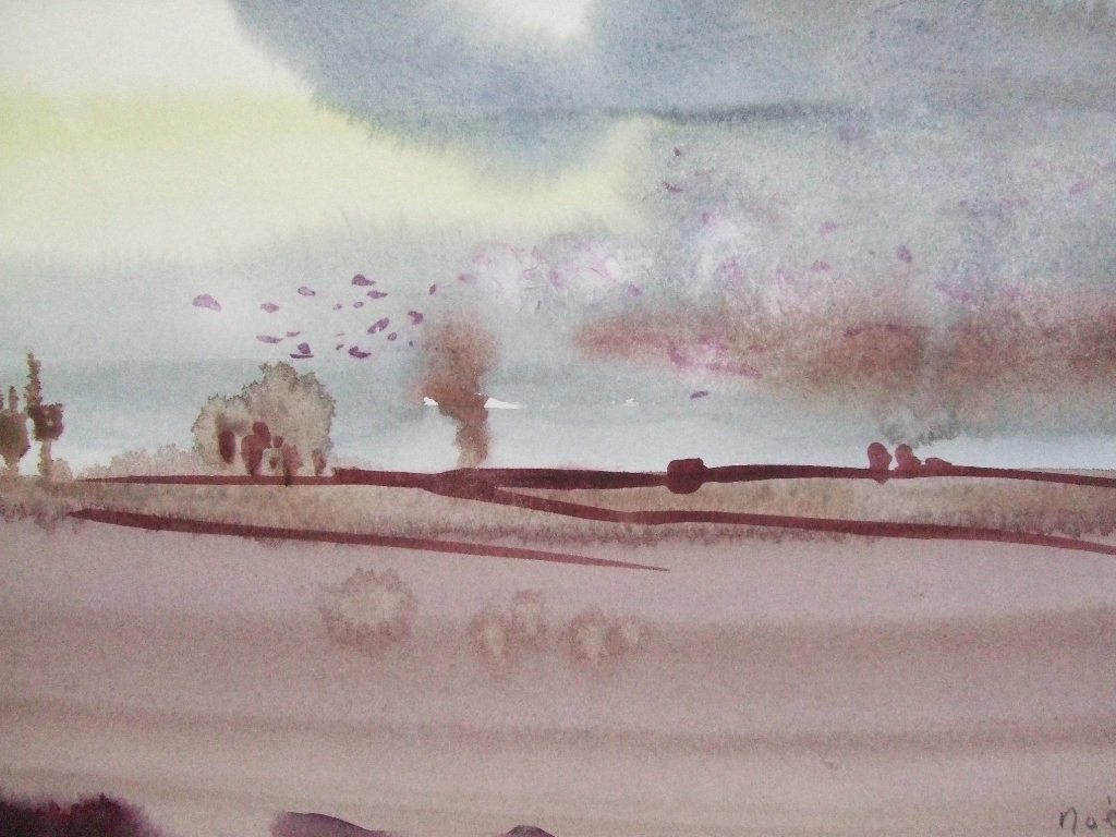 Rooks Returning at Evening ,watercolour,20 x 30cm,2014