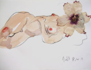 Flowergirl, watercolour, graphite and dried flower, 2011